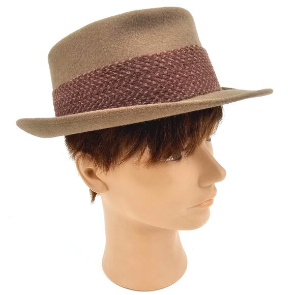 Vintage 1940s-50s Manstyle Brown Wool Felt Wide Band Hat Repell-X All Weather - Picture 1 of 13
